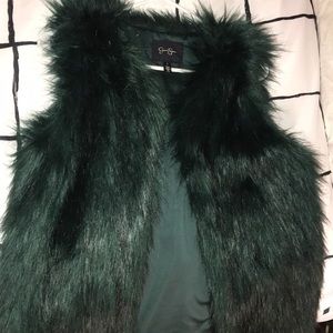 Emerald and black faux fur vest